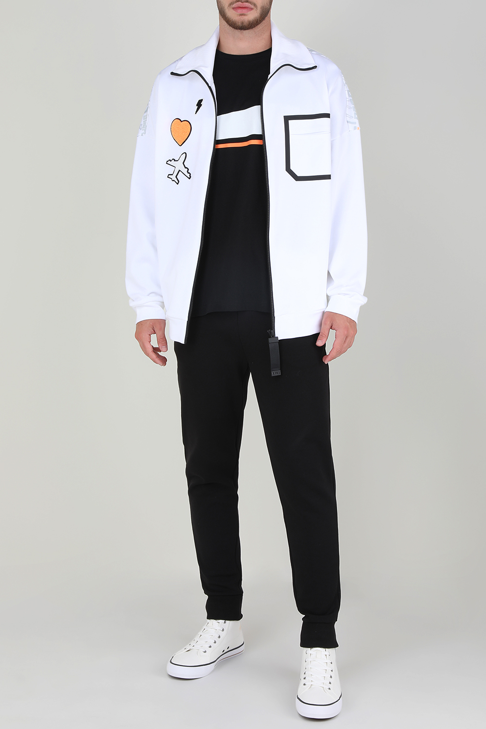 סווטשירט מרוכסן עם הדפס גרפי